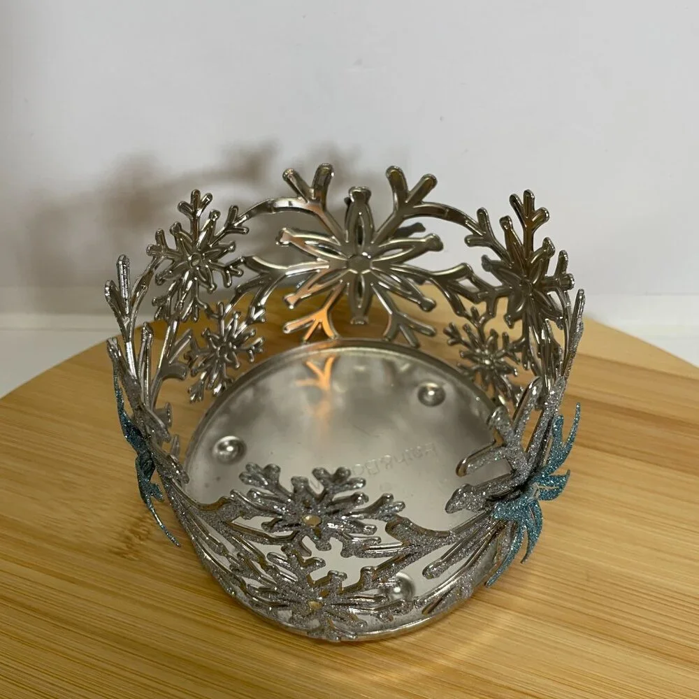 Bath & Body Works Silver Blue Glitter Snowflake Metal Candle Holder 3-Wick